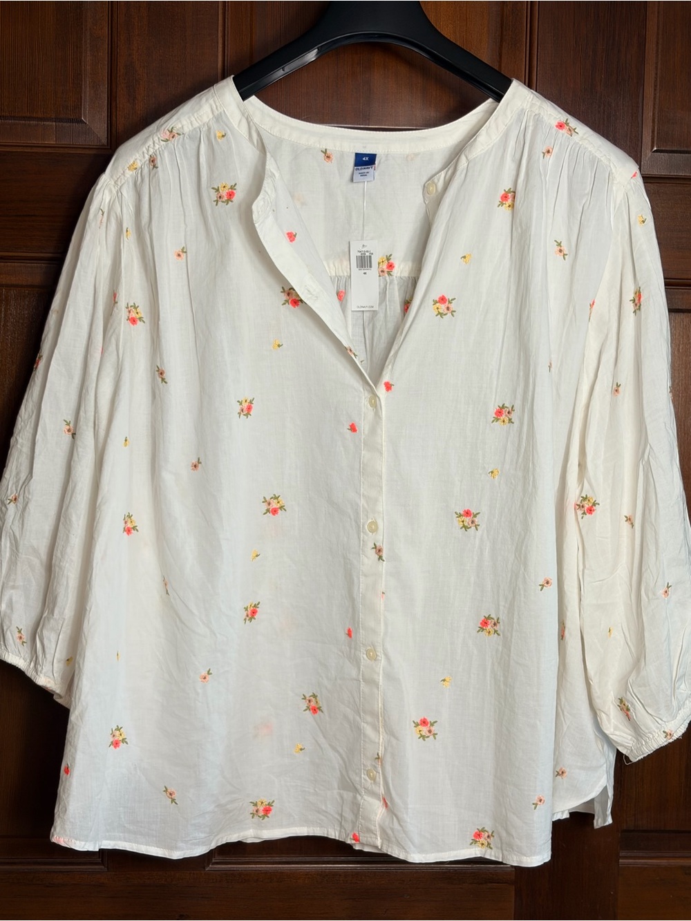 Cotton gauze embroidered floral top blouse puff sleeves romantic feminine NWT